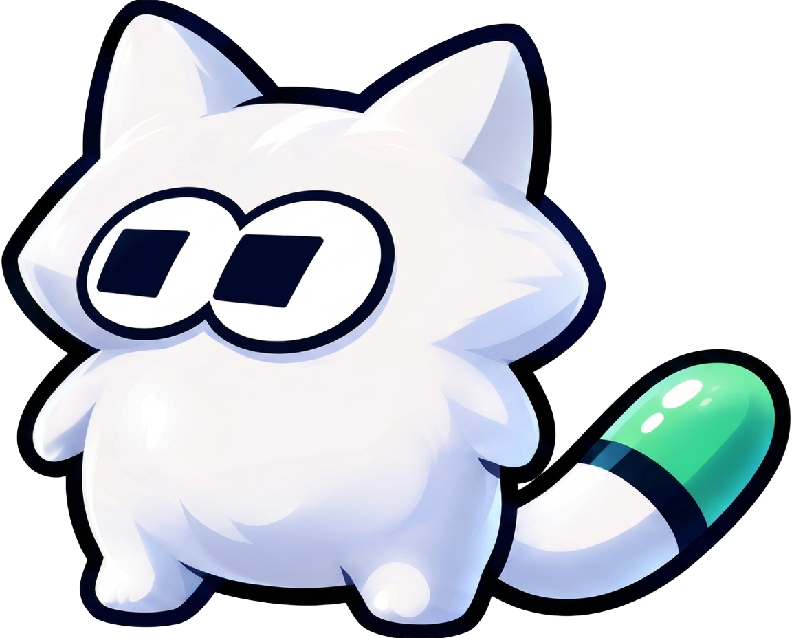 Plain white CAT with Fomo eyes and a pill tail, waiting to take on the winning side's colors